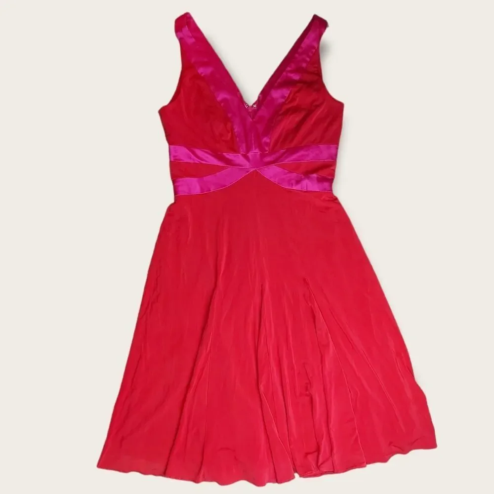 Kay Unger Red and Pink Midi Dress - Picture 2 of 11